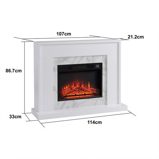 Electric fireplace and frame in steel and black/white glass, 58.4 x 12.8 x 43.5 cm | lavalette