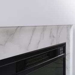 Electric fireplace and frame in steel and black/white glass, 58.4 x 12.8 x 43.5 cm | lavalette
