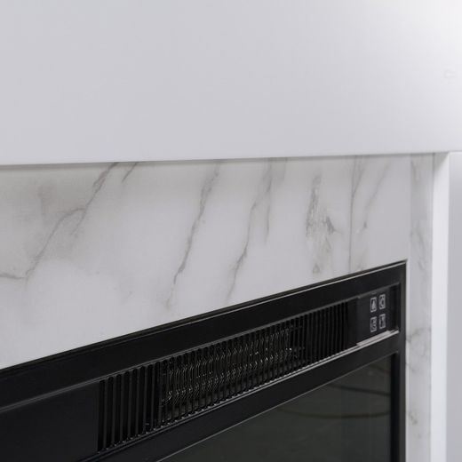 Electric fireplace and frame in steel and black/white glass, 58.4 x 12.8 x 43.5 cm | lavalette