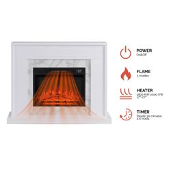 Electric fireplace and frame in steel and black/white glass, 58.4 x 12.8 x 43.5 cm | lavalette