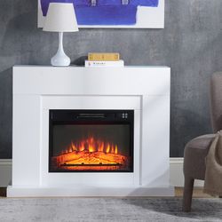 Chimenea eléctrica y moldura de acero y cristal negra/blanca, 58,4 x 12, 8 x 43 ,5 cm | Val- joly