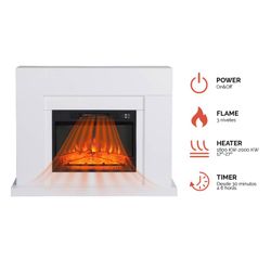 Chimenea eléctrica y moldura de acero y cristal negra/blanca, 58,4 x 12, 8 x 43 ,5 cm | Val- joly