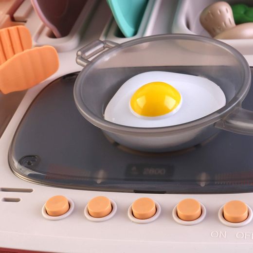 Cuisine pour enfants 2 en 1 en polyéthylène beige et bordeaux, 39x23x27 cm | chariot de cuisine