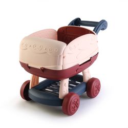Cuisine pour enfants 2 en 1 en polyéthylène beige et bordeaux, 39x23x27 cm | chariot de cuisine