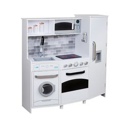 Cozinha infantil de madeira branca, 99 x 34 x 104 cm | Cozinha Eletrônica