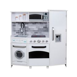 Cozinha infantil de madeira branca, 99 x 34 x 104 cm | Cozinha Eletrônica
