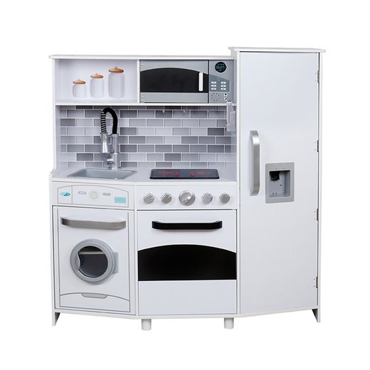 Cozinha infantil de madeira branca, 99 x 34 x 104 cm | Cozinha Eletrônica