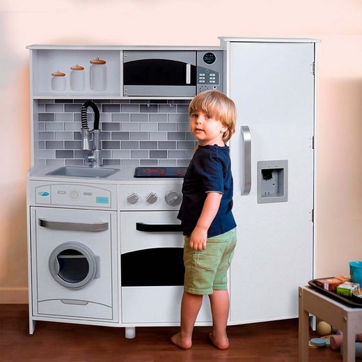 Cozinha infantil de madeira branca, 99 x 34 x 104 cm | Cozinha Eletrônica