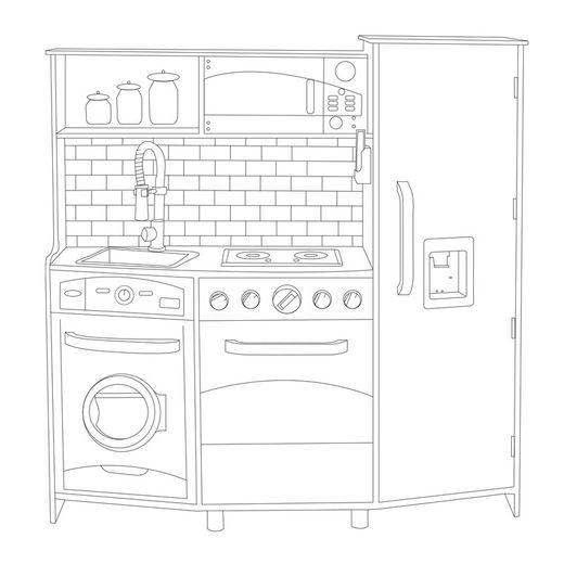 Cozinha infantil de madeira branca, 99 x 34 x 104 cm | Cozinha Eletrônica