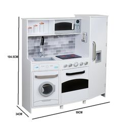 Cozinha infantil de madeira branca, 99 x 34 x 104 cm | Cozinha Eletrônica
