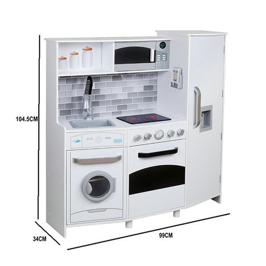 Cozinha infantil de madeira branca, 99 x 34 x 104 cm | Cozinha Eletrônica
