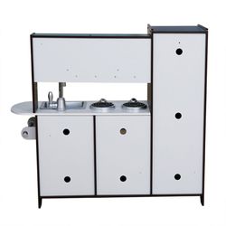 Cozinha infantil em madeira na cor prata, 90 x 30 x 83 cm | Otaku Moderno