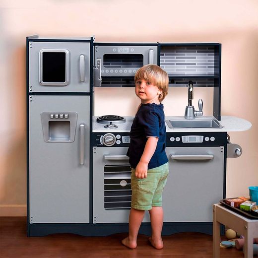 Cozinha infantil em madeira na cor prata, 90 x 30 x 83 cm | Otaku Moderno