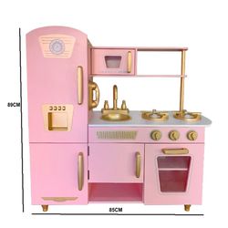 Cuisine pour enfants en bois rose et or, 85 x 33 x 89 cm | lire