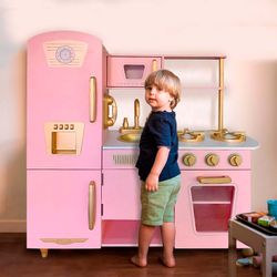 Cuisine pour enfants en bois rose et or, 85 x 33 x 89 cm | lire