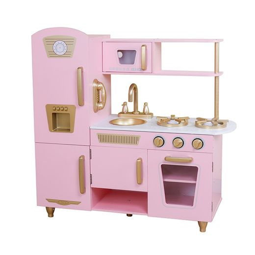Cuisine pour enfants en bois rose et or, 85 x 33 x 89 cm | lire