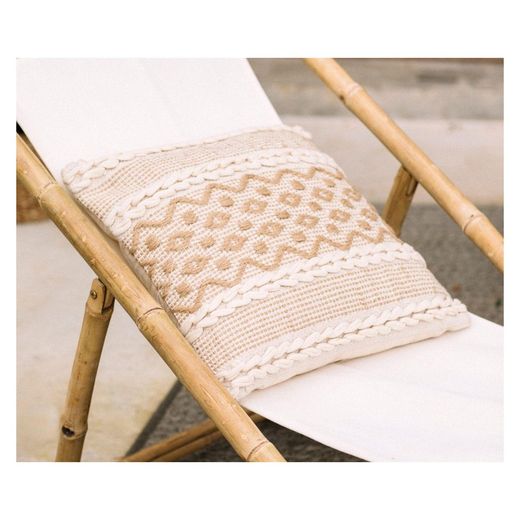 Cojín de yute y algodón marrón claro/beige, 45 x 45 cm