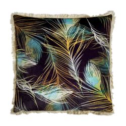Coussin Basha en velours naturel, 45 x 45 x 15 cm