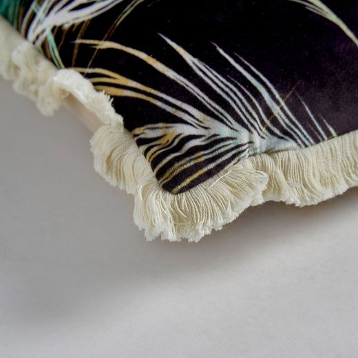 Coussin Basha en velours naturel, 45 x 45 x 15 cm