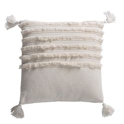ZAHARA Wit katoenen kussen met franjes, 45x10x45 cm.