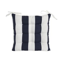 Almofada de assento para cadeira em tecido azul marinho e branco, 40 x 40 x 7 cm | Listras