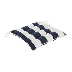Almofada de assento para cadeira em tecido azul marinho e branco, 40 x 40 x 7 cm | Listras