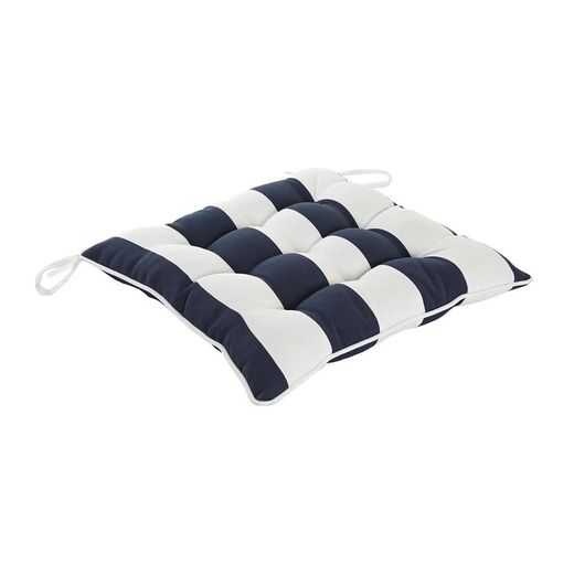 Fabric chair seat cushion in navy blue and white, 40 x 40 x 7 cm | Stripes