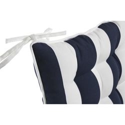 Almofada de assento para cadeira em tecido azul marinho e branco, 40 x 40 x 7 cm | Listras