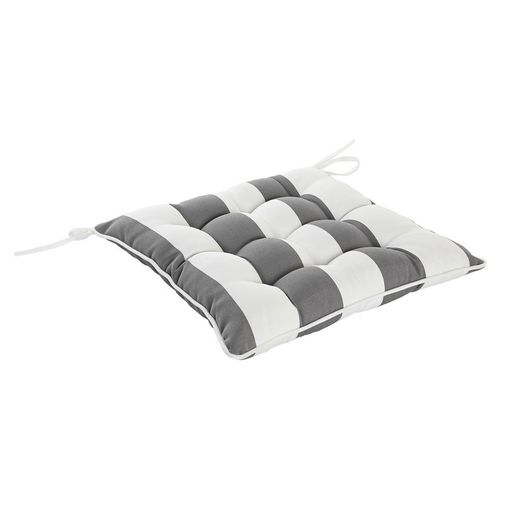 Gray and white fabric chair seat cushion, 40 x 40 x 7 cm | Stripes