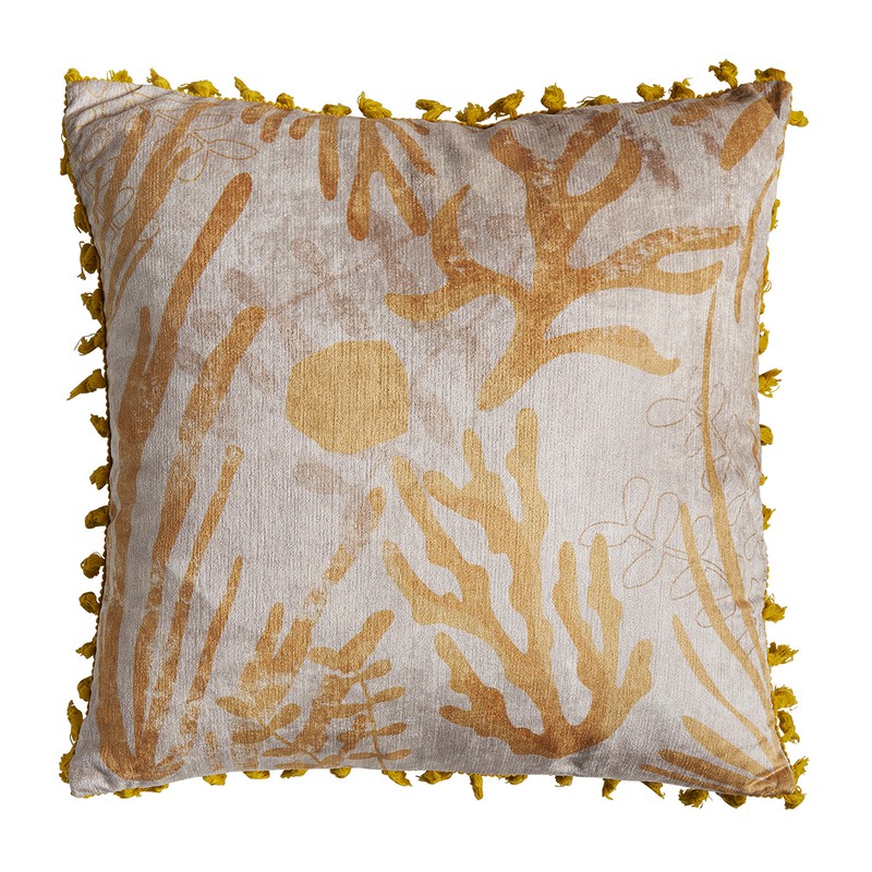 Almofada de chenille creme/amarelo, 42 x 10 x 40 cm | Kilea