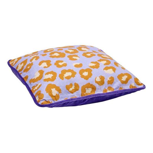 Fabric and velvet cushion in purple, 45 x 2 x 45 cm | Leo