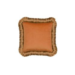 Cojín de terciopelo con flecos ámbar, 45 x 45 cm
