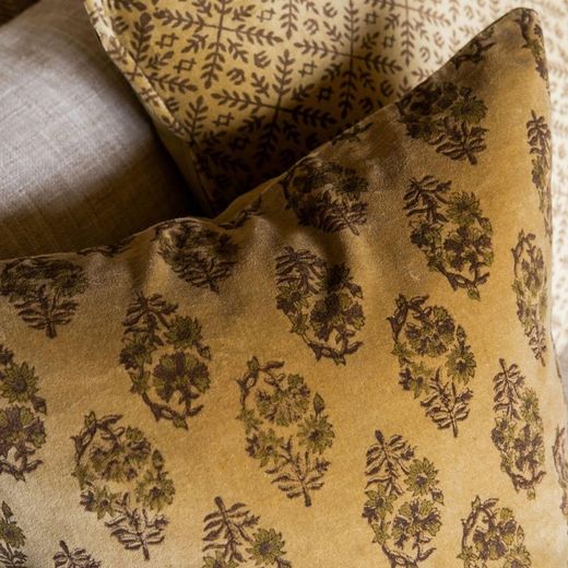 Coussin en velours moutarde, 45 x 45 x 10 cm | tournesol