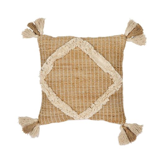Cojín de yute y algodón en natural y beige, 45 x 45 cm | Sue