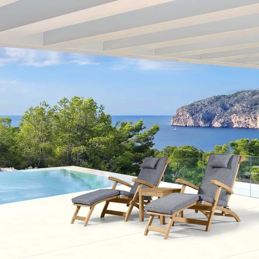 Danao sun lounger cushion in dark gray olefin fabric, 50 x 50 - 55 - 80 x 5 cm | Mooma Comfort