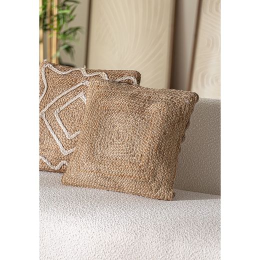 Thiesi jute, cotton and polyester cushion in natural, 44 x 45 x 7 cm