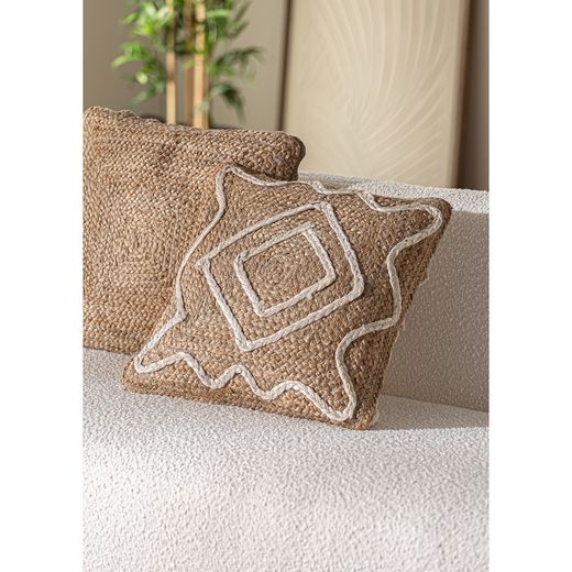 Thiesi kussen van jute en polyester in bruin/beige, 44 x 44 x 8 cm