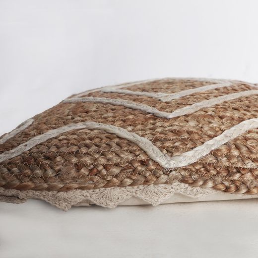 Thiesi kussen van jute en polyester in bruin/beige, 44 x 44 x 8 cm