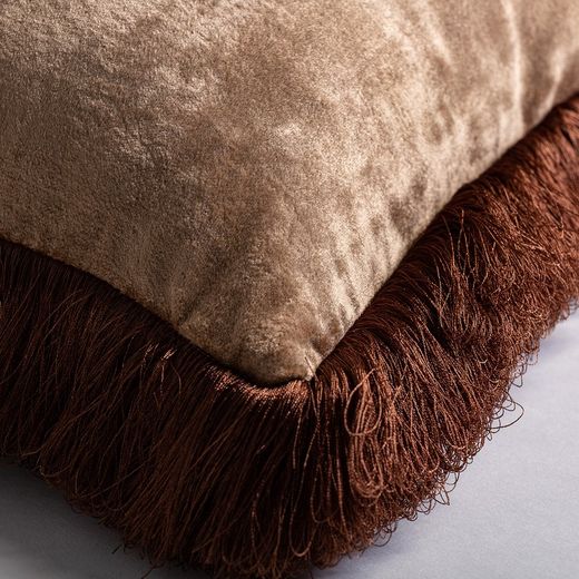 Coussin en velours beige/marron ZAID, 41x11x38 cm.