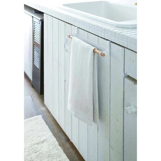 Deurhanger van staal en hout in wit en naturel, 33 x 7,5 x 6 cm | Tosca