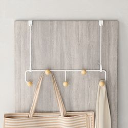 Door hanger in steel and beech in white and natural, 39 x 10 x 30 cm | Estimate