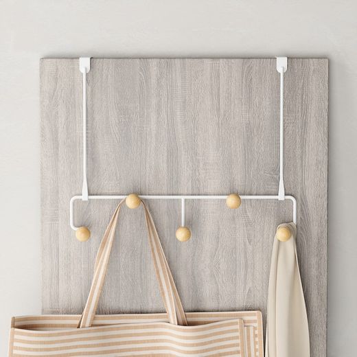Door hanger in steel and beech in white and natural, 39 x 10 x 30 cm | Estimate