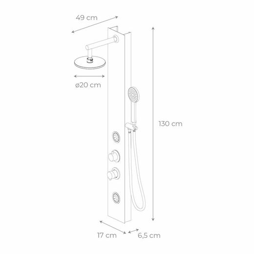 Coluna de duche em aço inox preto, 17 x 49 x 130 cm | Lusso Saúde