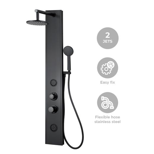 Coluna de duche em aço inox preto, 17 x 49 x 130 cm | Lusso Saúde