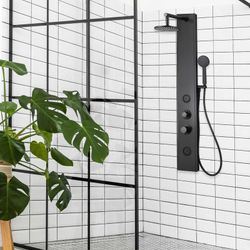 Coluna de duche em aço inox preto, 17 x 49 x 130 cm | Lusso Saúde