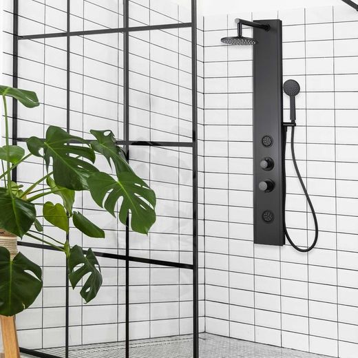 Coluna de duche em aço inox preto, 17 x 49 x 130 cm | Lusso Saúde