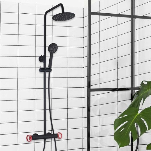 Colonne de douche en acier inoxydable noir, 2,4 x 35,2 x 83/119 cm | Delta détente