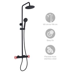 Colonne de douche en acier inoxydable noir, 2,4 x 35,2 x 83/119 cm | Delta détente