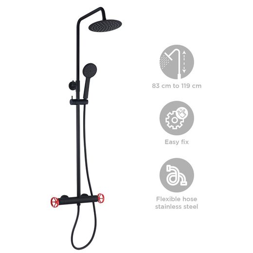 Colonne de douche en acier inoxydable noir, 2,4 x 35,2 x 83/119 cm | Delta détente