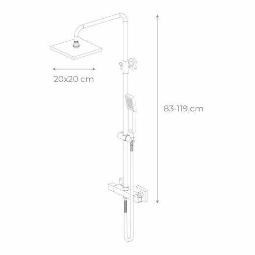 Colonna doccia in acciaio inox di colore nero, 2,4 x 35,5 x 83/119 cm | Mare rilassante